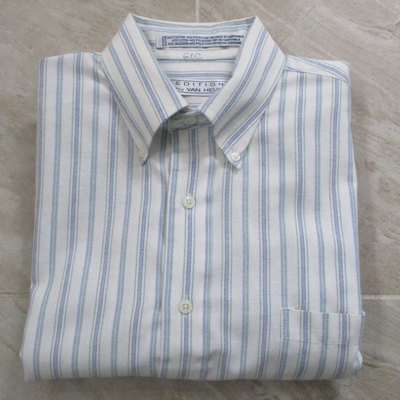 Short Sleeve Button Down Oxford Shirt sz M White Blue Green Stripe - Picture 1 of 11